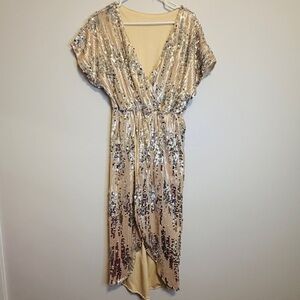 Sequin Embellished Cream Maxi Dress with Relaxed Waist